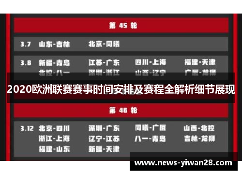2020欧洲联赛赛事时间安排及赛程全解析细节展现